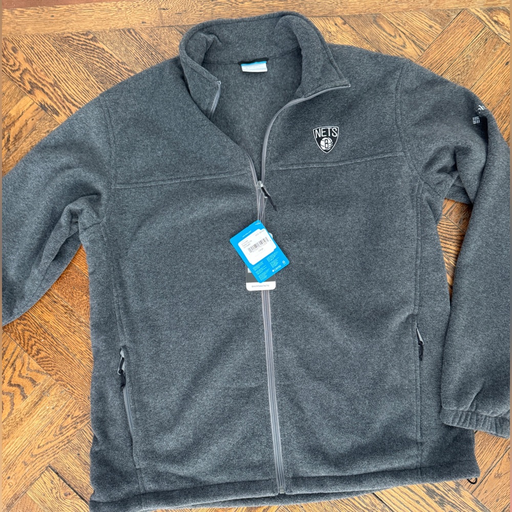 NJ Nets Columbia Charcoal Full-Zip Fleece with Logo